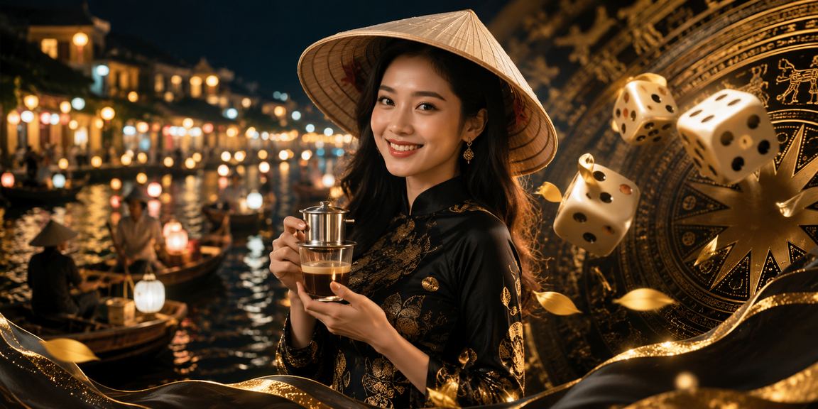Người chơi trải nghiệm tài xỉu trực tuyến trong khung cảnh phố cổ Hội An với nón lá
